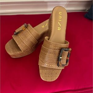 Unisa Platform Woven Brown Buckle Wedge Sandal